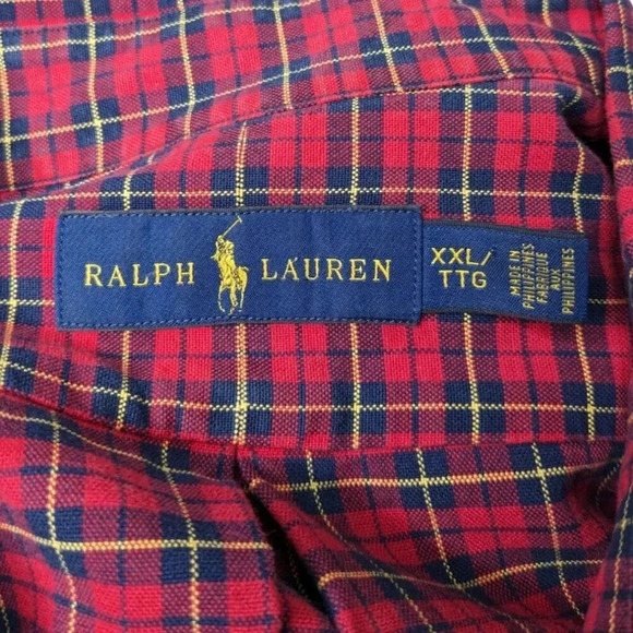 Ralph Lauren Red Plaid Mens Long Sleeve Button Down Shirt 100% Cotton Size XXL - Picture 11 of 13